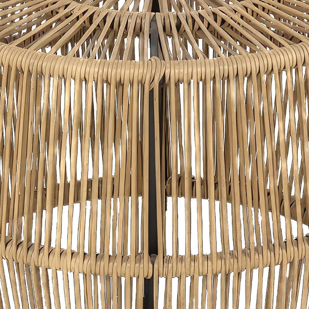Benjara Zyan Outdoor Coffee Table, 22 Inch Natural Brown Rattan Wicker, Steel Frame