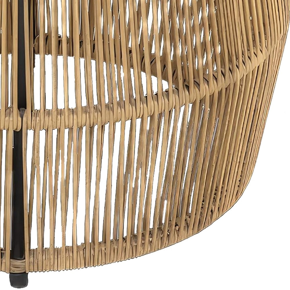 Benjara Zyan Outdoor Coffee Table, 22 Inch Natural Brown Rattan Wicker, Steel Frame