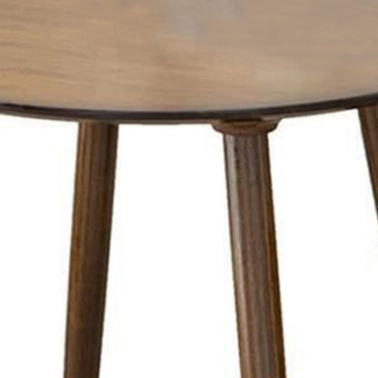 Benjara Ary Side End Table, 24 Inch Round Walnut Brown Wood Top, Angled Legs