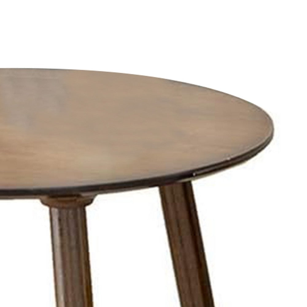Benjara Ary Side End Table, 24 Inch Round Walnut Brown Wood Top, Angled Legs