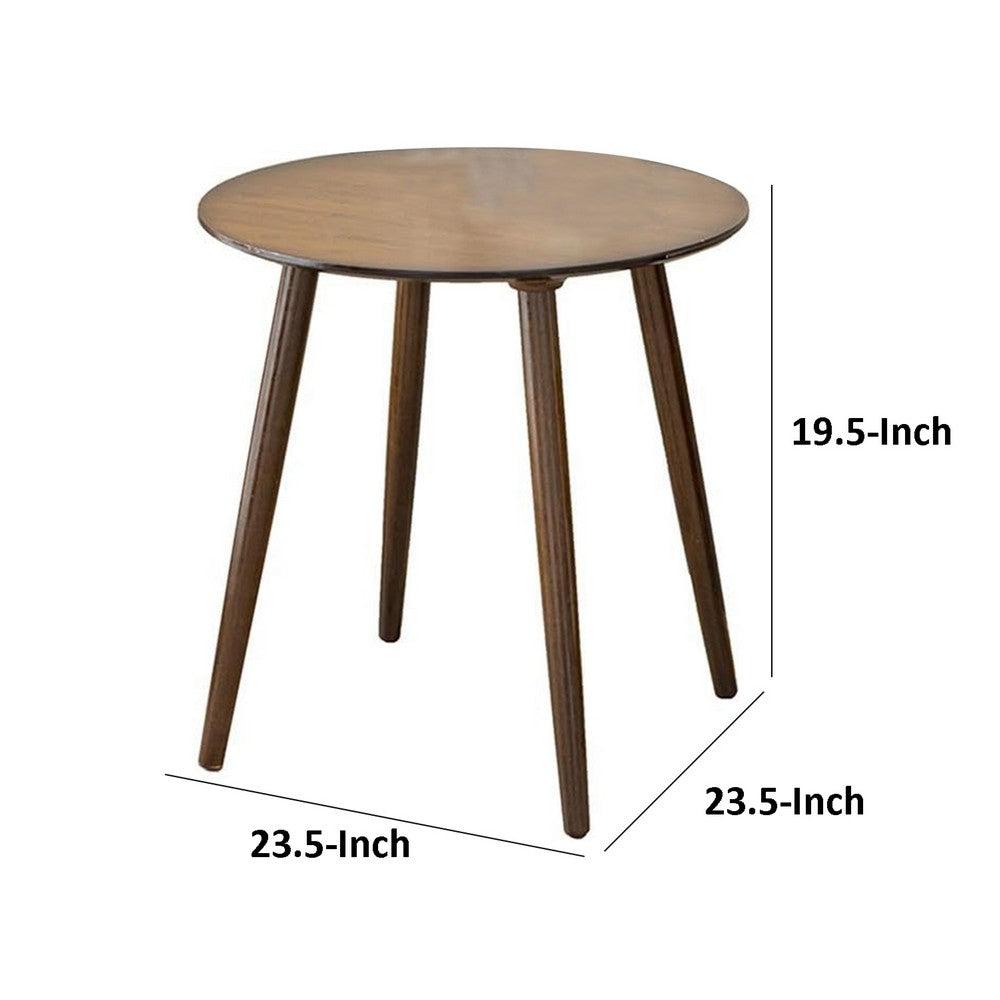 Benjara Ary Side End Table, 24 Inch Round Walnut Brown Wood Top, Angled Legs