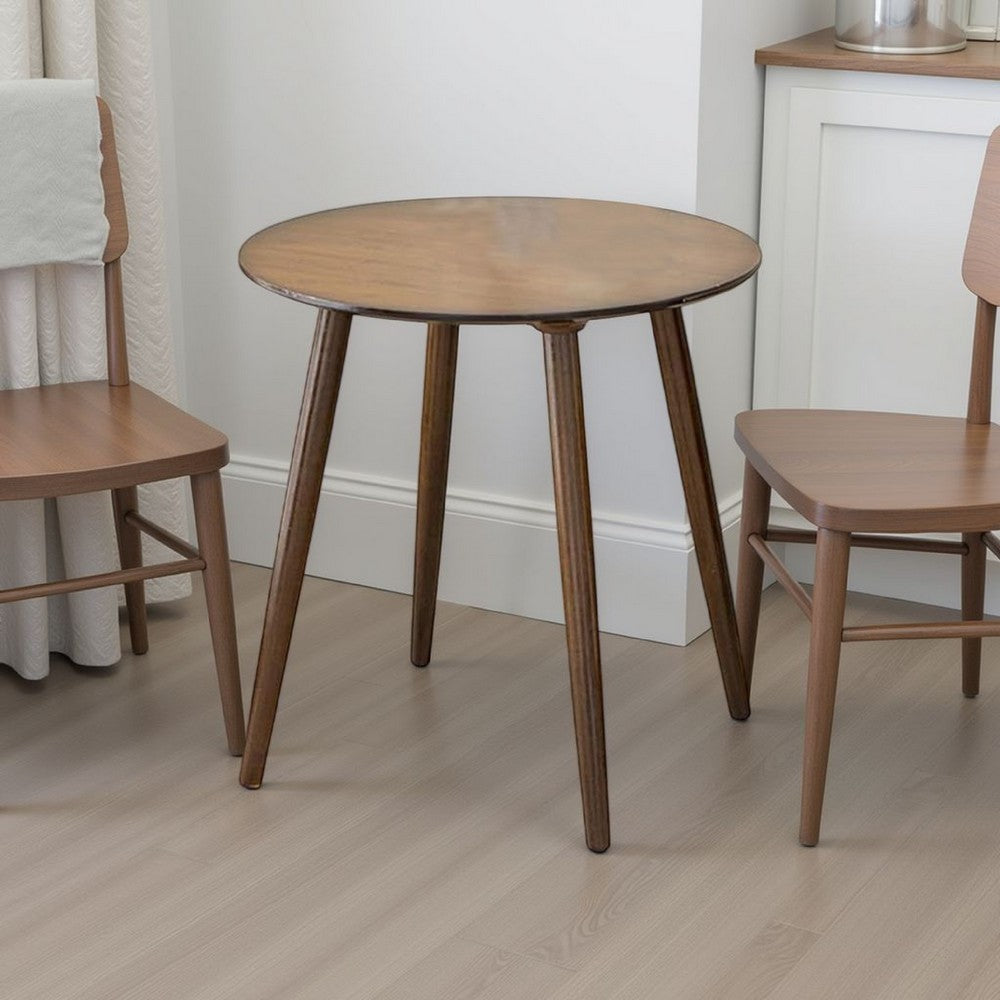 Benjara Ary Side End Table, 24 Inch Round Walnut Brown Wood Top, Angled Legs