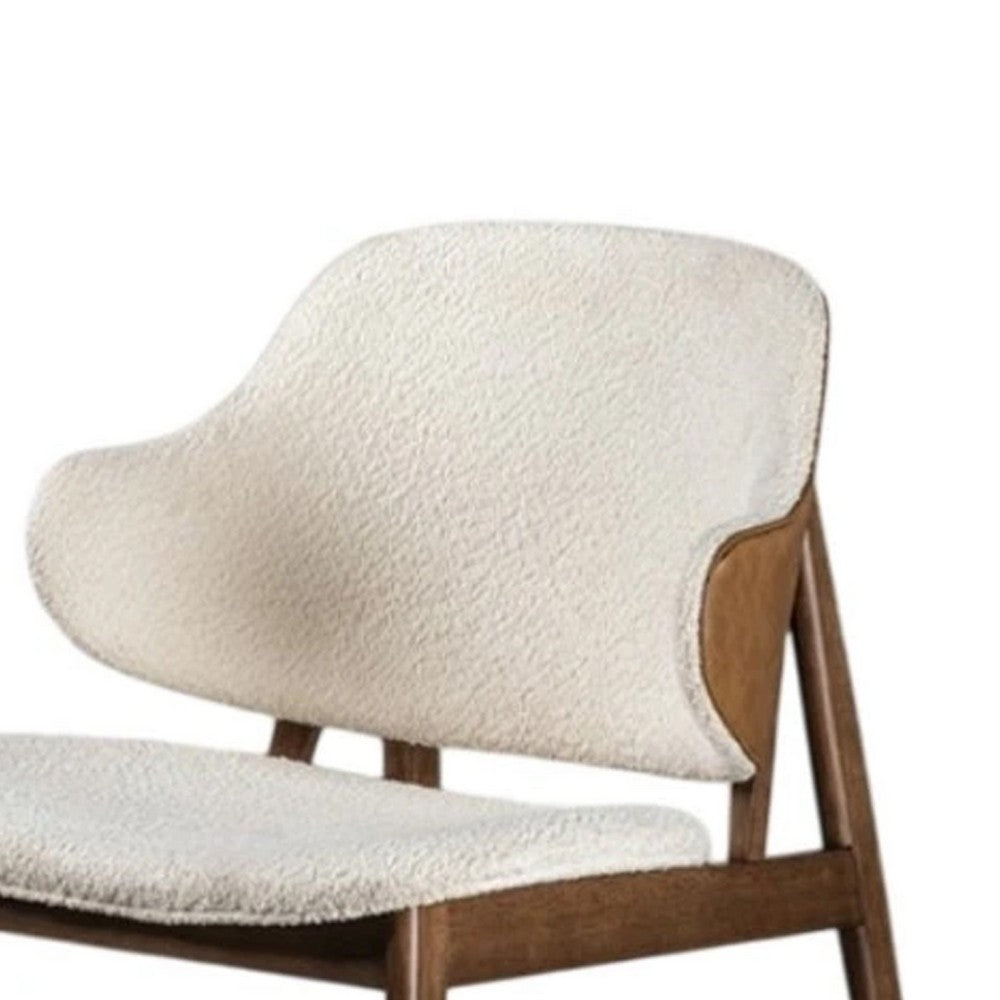 Benjara Biny Accent Chair, Winged Back Beige Boucle Fabric, Walnut Brown Wood