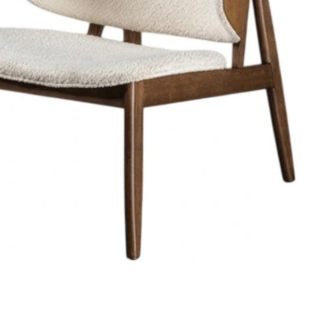 Benjara Biny Accent Chair, Winged Back Beige Boucle Fabric, Walnut Brown Wood