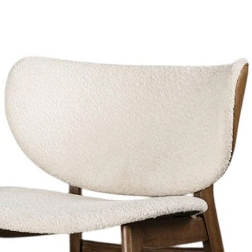 Benjara Sepy Accent Chair, Winged Back Beige Boucle Fabric, Walnut Brown Wood