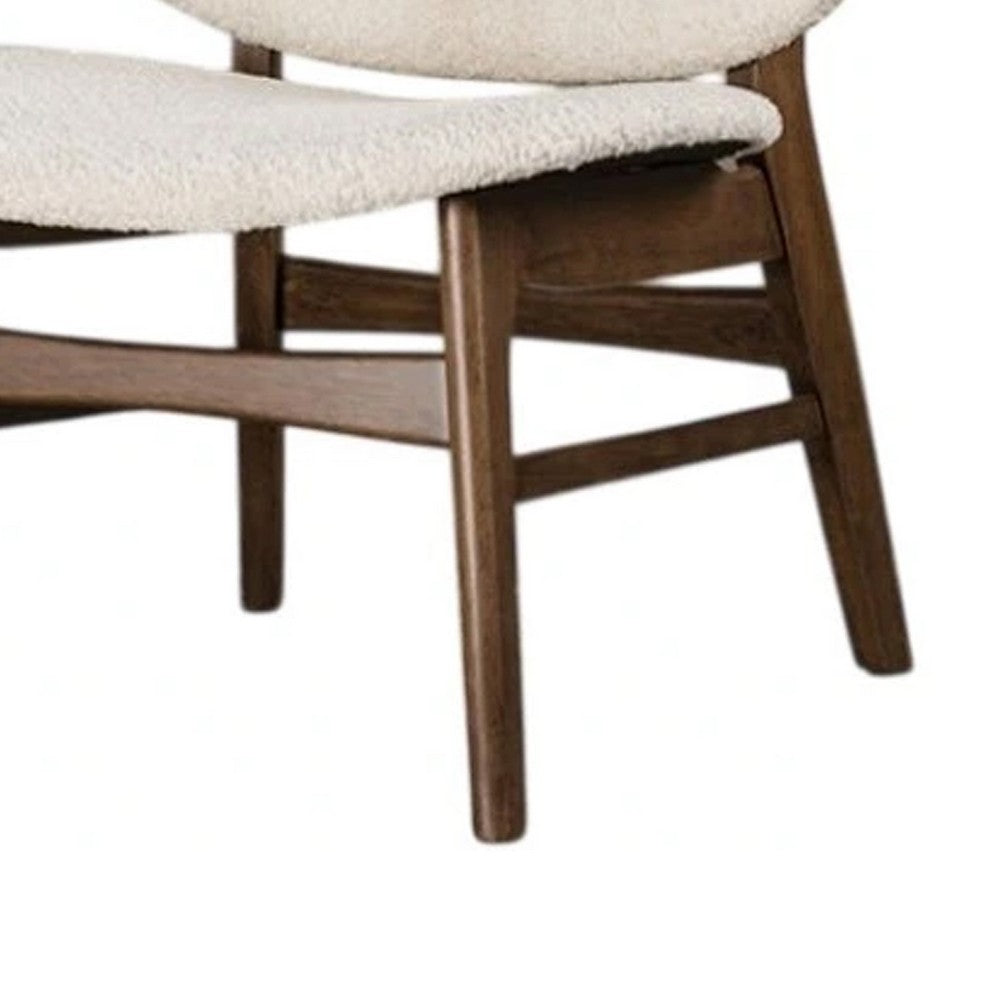 Benjara Sepy Accent Chair, Winged Back Beige Boucle Fabric, Walnut Brown Wood