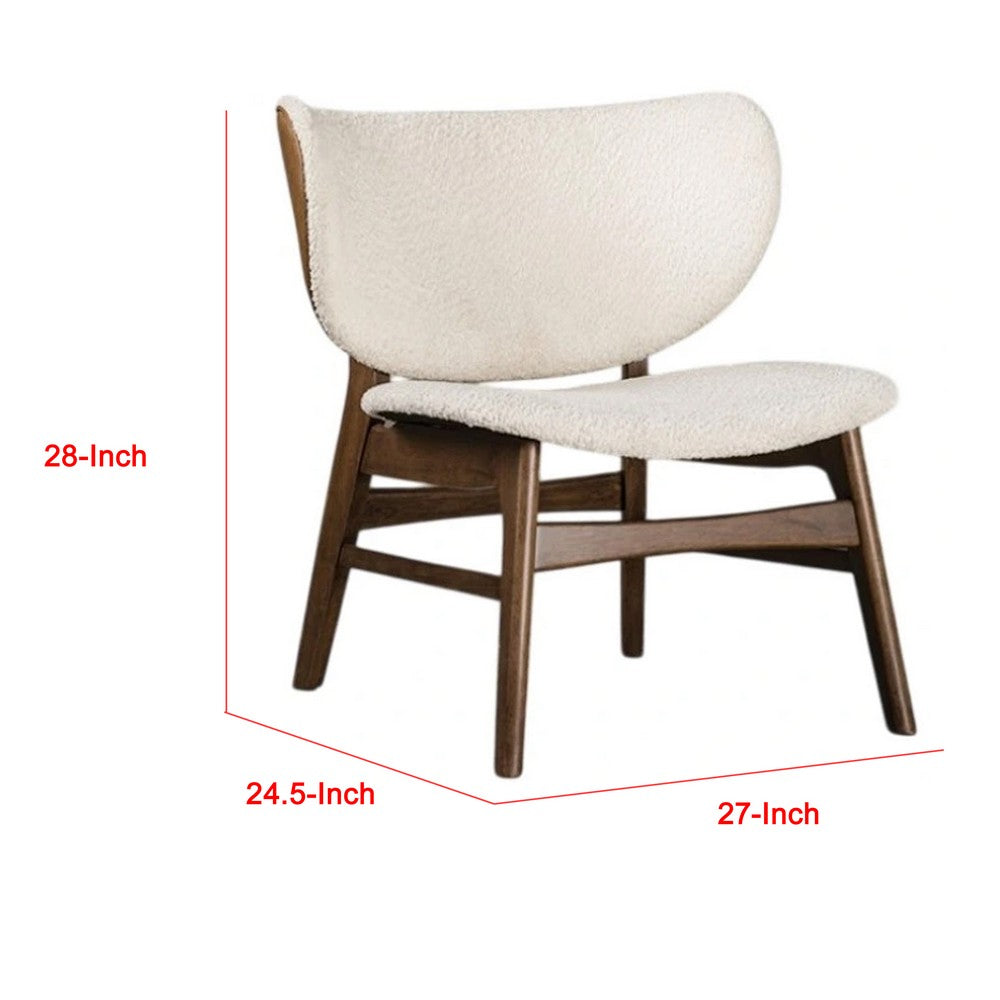 Benjara Sepy Accent Chair, Winged Back Beige Boucle Fabric, Walnut Brown Wood