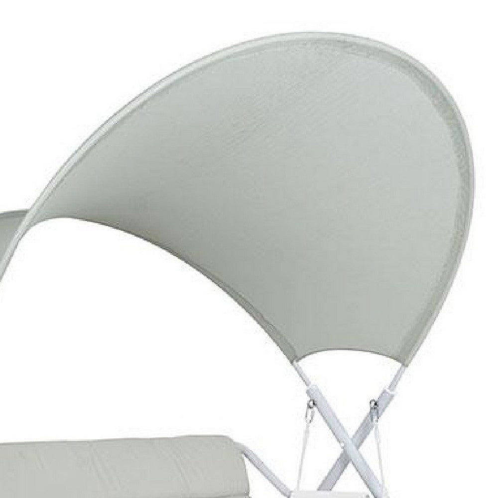 Benjara Diz Outdoor Hanging Double Swing Sofa Chair, White Powder Coated Steel
