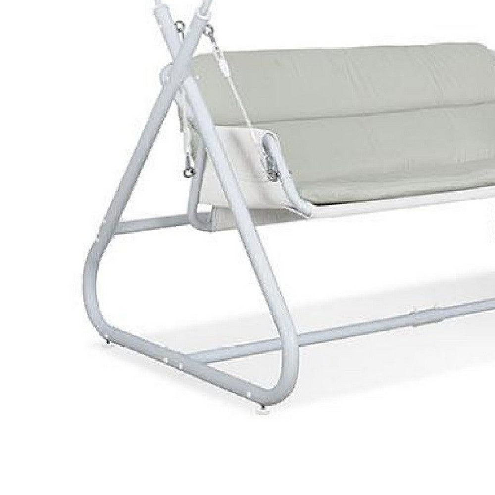 Benjara Diz Outdoor Hanging Double Swing Sofa Chair, White Powder Coated Steel