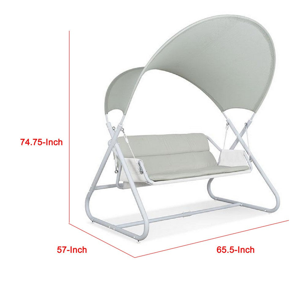 Benjara Diz Outdoor Hanging Double Swing Sofa Chair, White Powder Coated Steel
