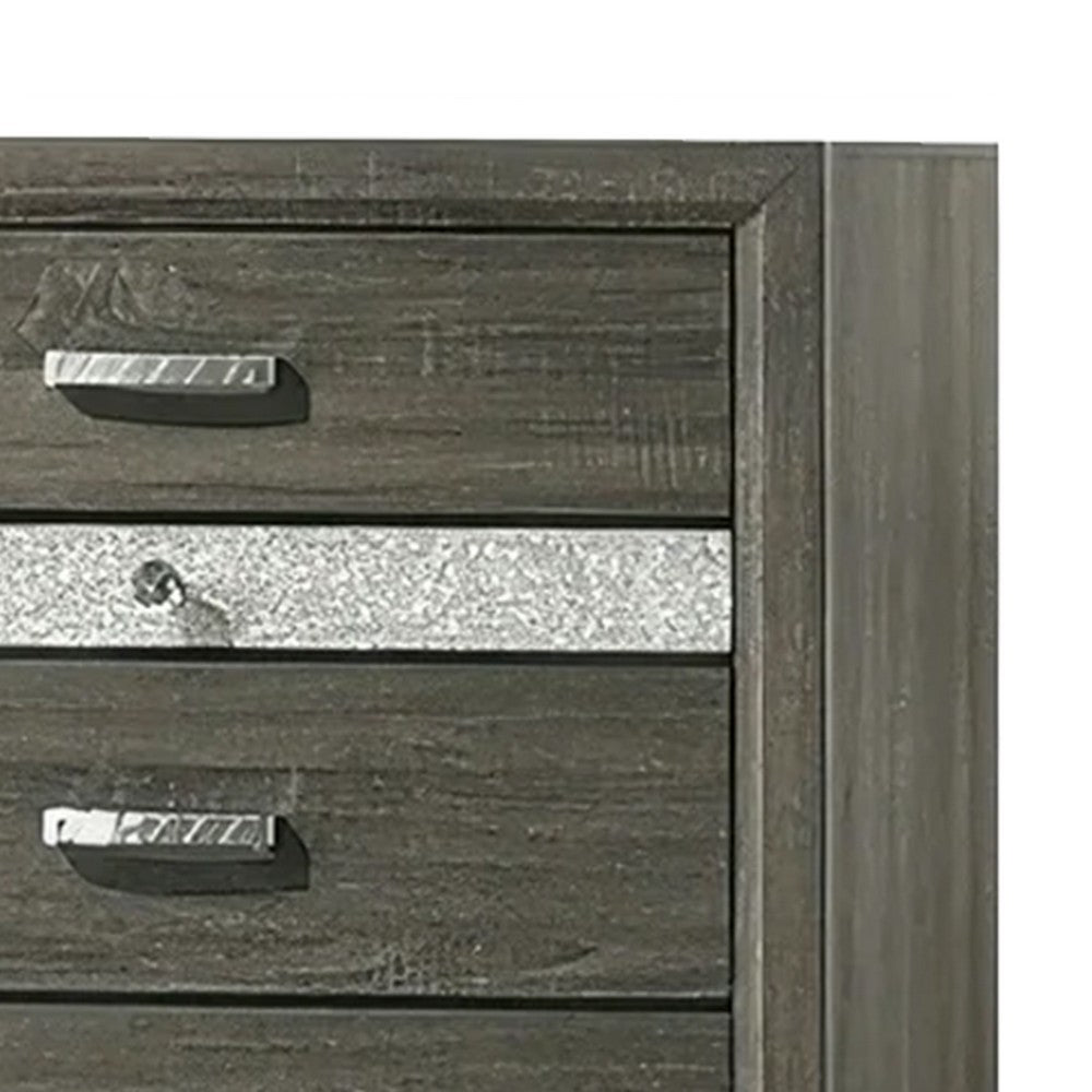 Benjara Lito Tall Dresser Chest, 4 Drawers w 1 Jewelry Tray, Glam Silver, Gray