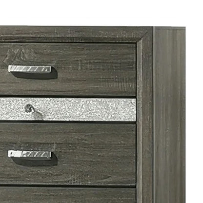 Benjara Lito Tall Dresser Chest, 4 Drawers w 1 Jewelry Tray, Glam Silver, Gray