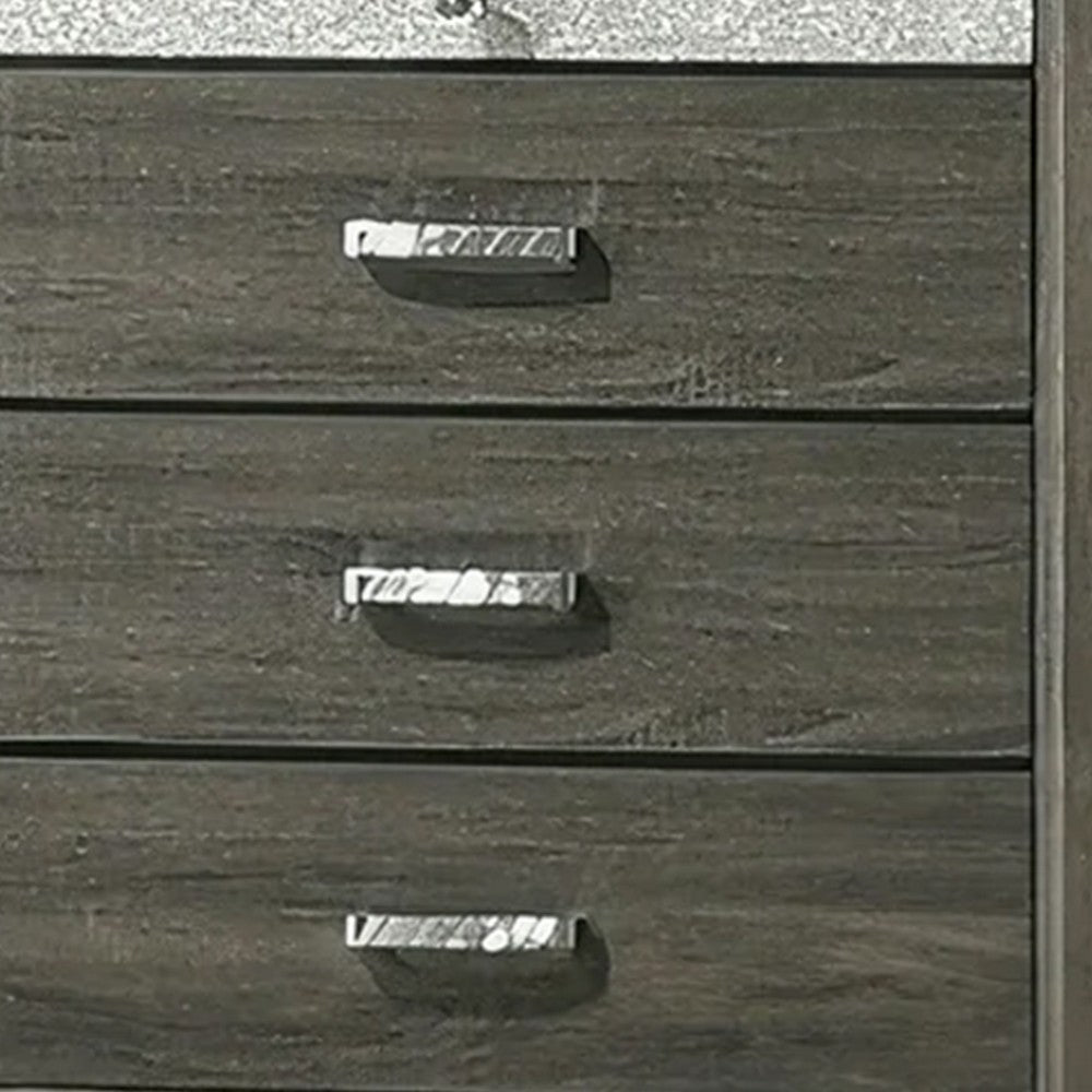 Benjara Lito Tall Dresser Chest, 4 Drawers w 1 Jewelry Tray, Glam Silver, Gray