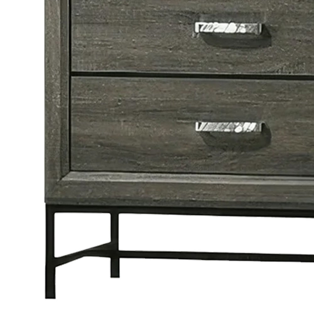 Benjara Lito Tall Dresser Chest, 4 Drawers w 1 Jewelry Tray, Glam Silver, Gray