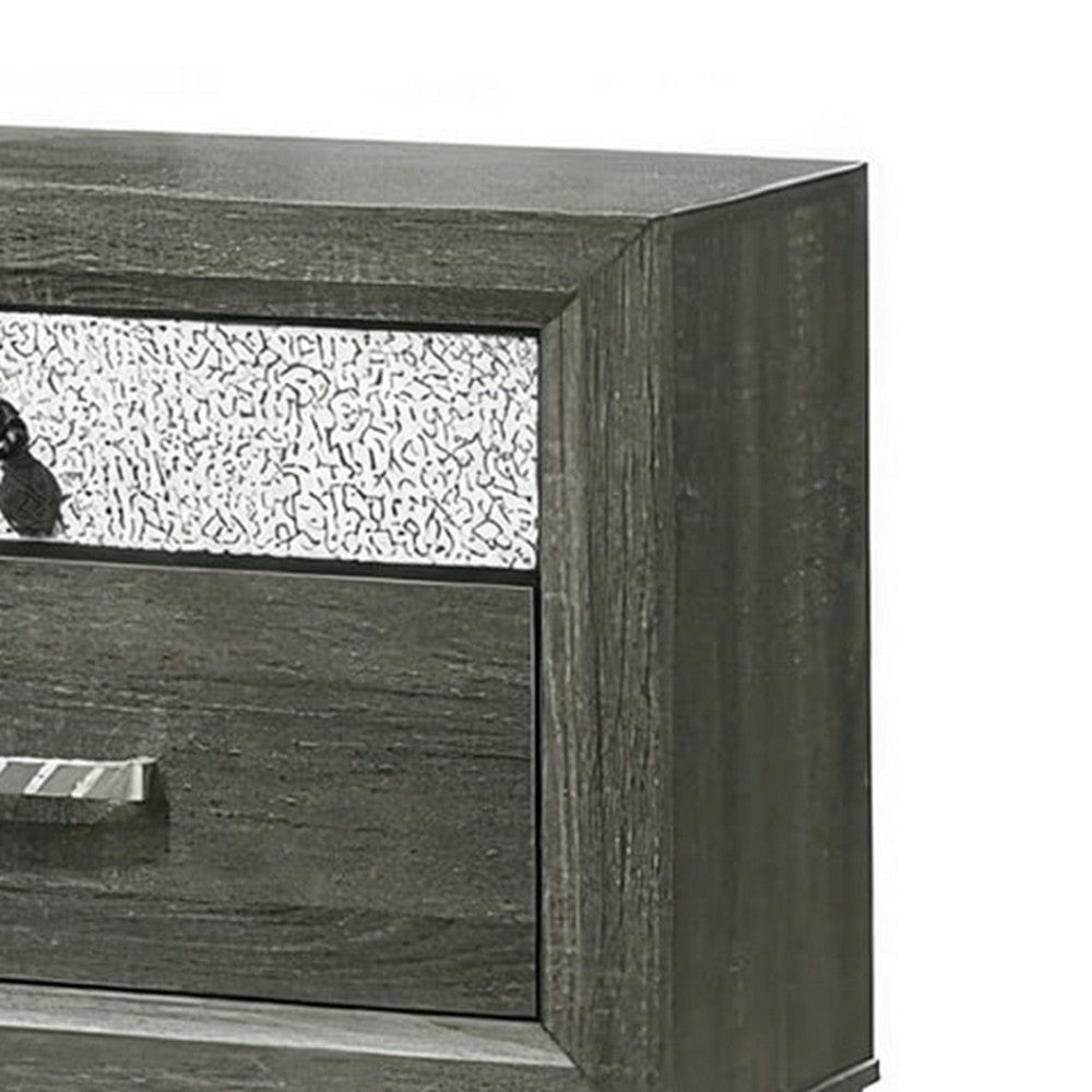 Benjara Lito 25 Inch Nightstand, 1 Drawer And Jewelry Tray, Glam Silver, Gray