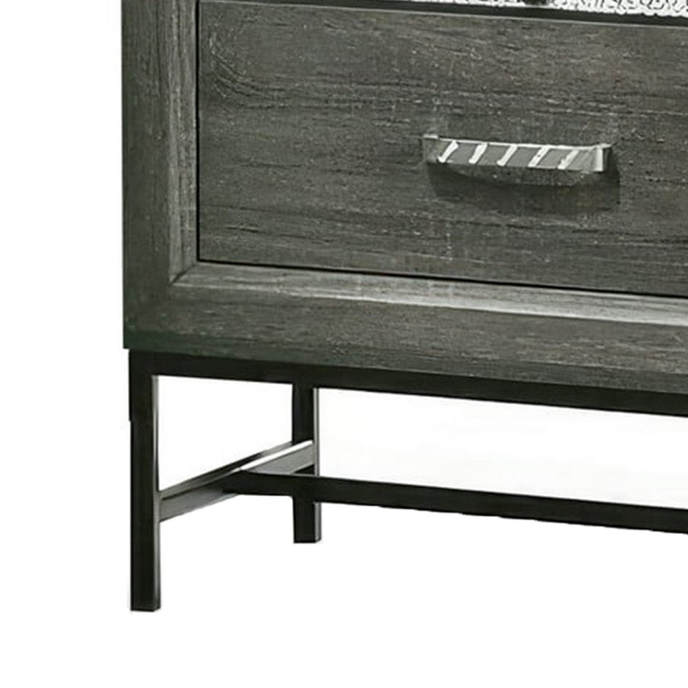 Benjara Lito 25 Inch Nightstand, 1 Drawer And Jewelry Tray, Glam Silver, Gray