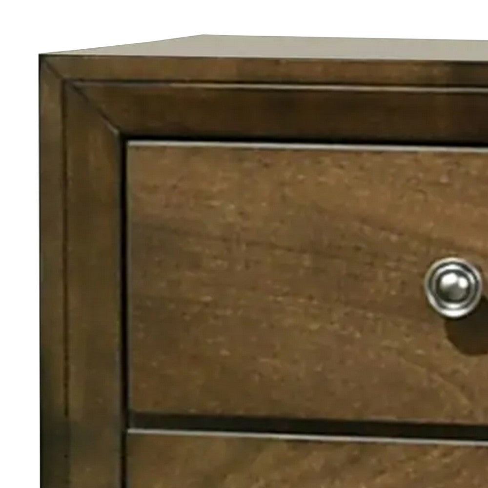 Benjara Rouk 24 Inch 2 Drawer Nightstand, Transitional, Walnut Brown Solid Wood