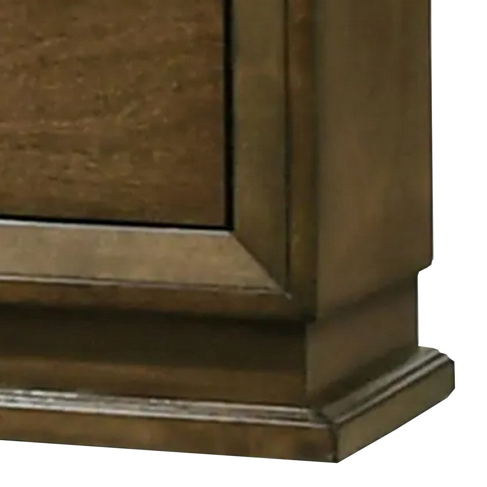 Benjara Rouk 24 Inch 2 Drawer Nightstand, Transitional, Walnut Brown Solid Wood