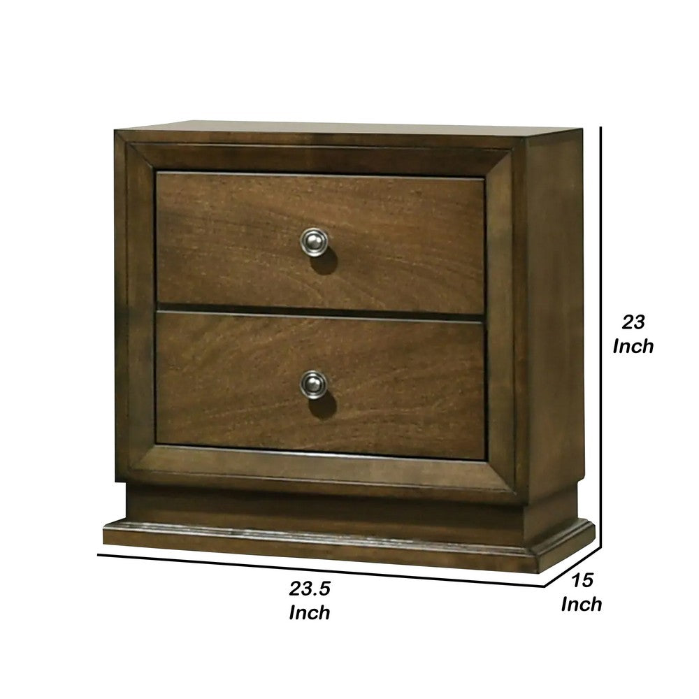 Benjara Rouk 24 Inch 2 Drawer Nightstand, Transitional, Walnut Brown Solid Wood