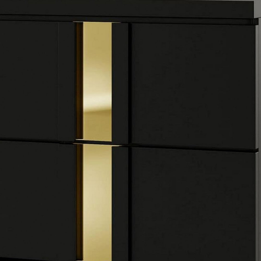 Benjara Yoki Nightstand, 2 Drawers, Modern Glam Black And Gold, 23 Inch
