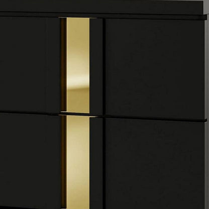 Benjara Yoki Nightstand, 2 Drawers, Modern Glam Black And Gold, 23 Inch