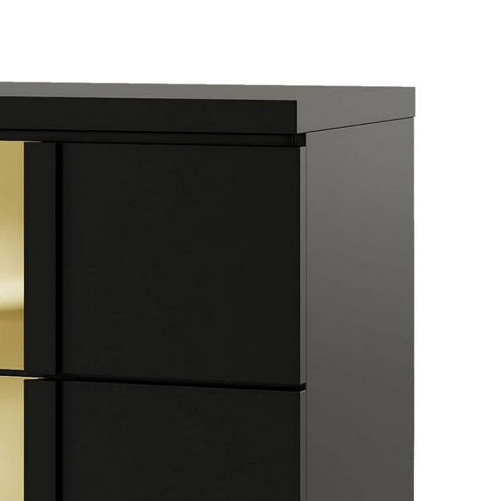Benjara Yoki Nightstand, 2 Drawers, Modern Glam Black And Gold, 23 Inch