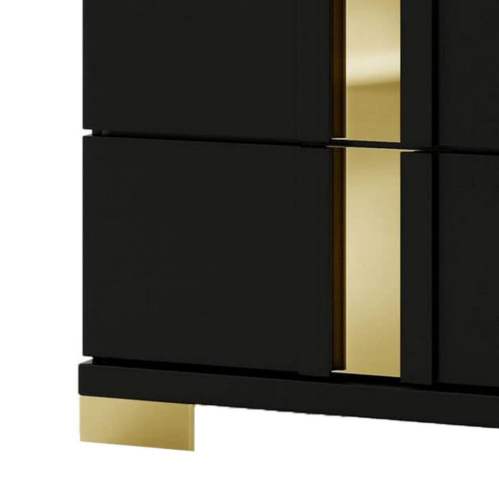 Benjara Yoki Nightstand, 2 Drawers, Modern Glam Black And Gold, 23 Inch