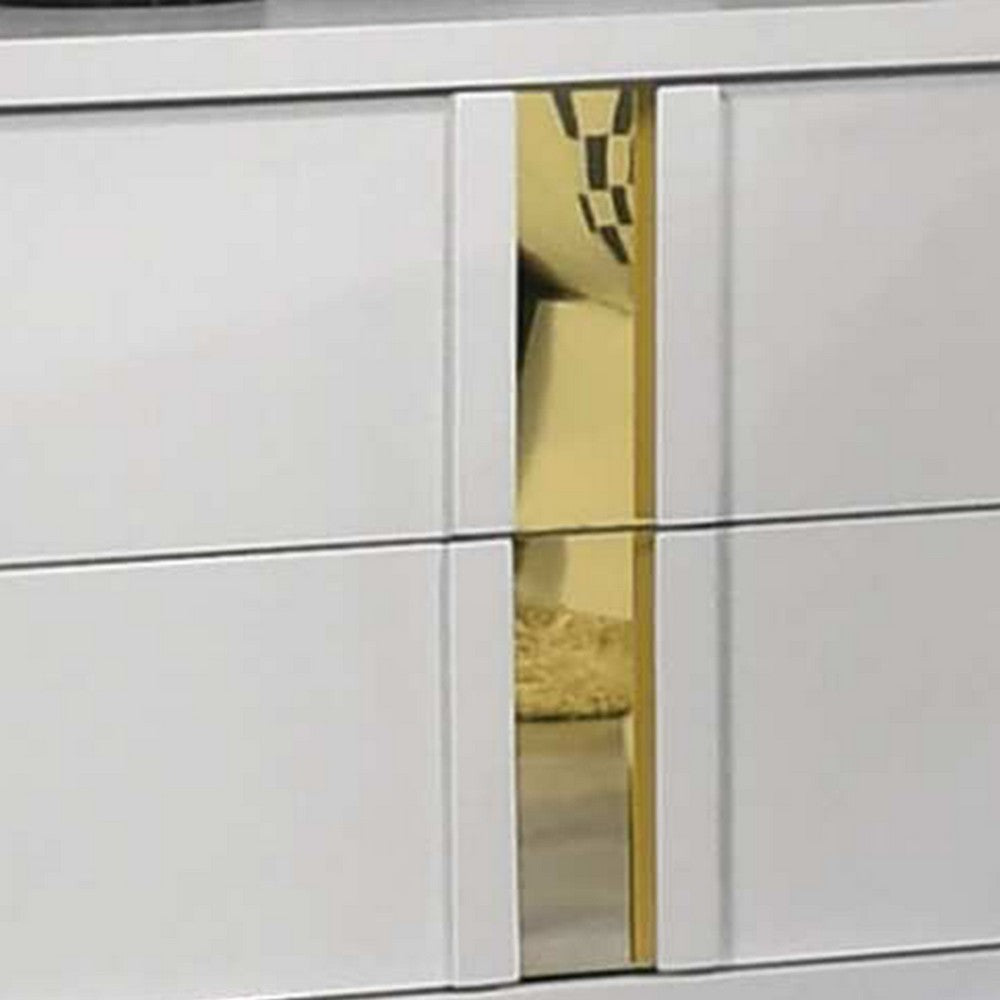 Benjara Yoki Nightstand, 2 Drawers, Modern Glam White And Gold, 23 Inch
