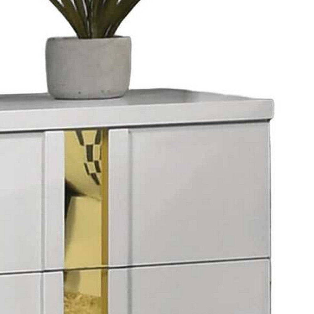 Benjara Yoki Nightstand, 2 Drawers, Modern Glam White And Gold, 23 Inch