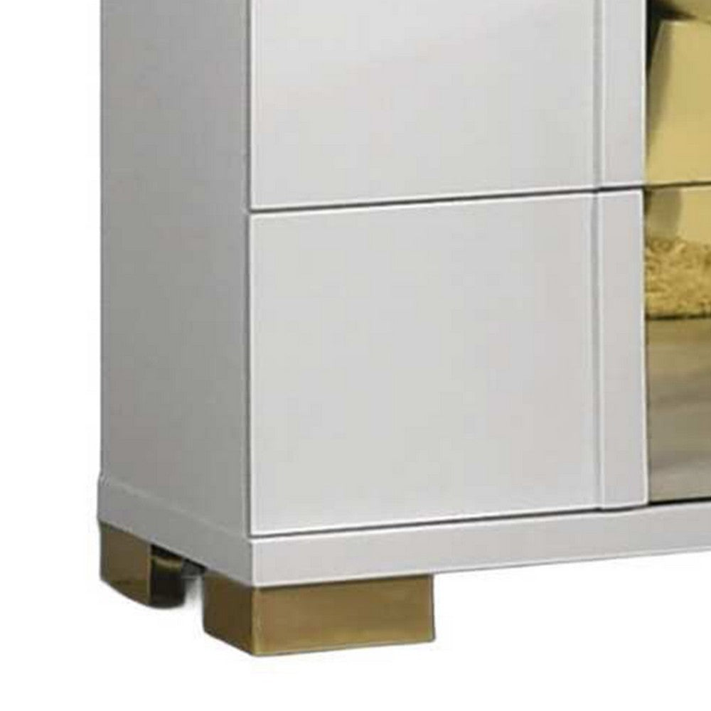 Benjara Yoki Nightstand, 2 Drawers, Modern Glam White And Gold, 23 Inch