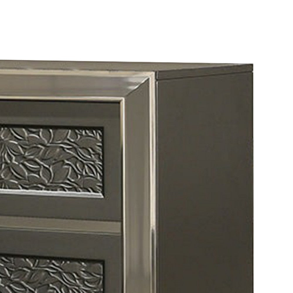 Benjara Levi Nightstand, 2 Leaf Molded Framed Drawers, Dark Gray