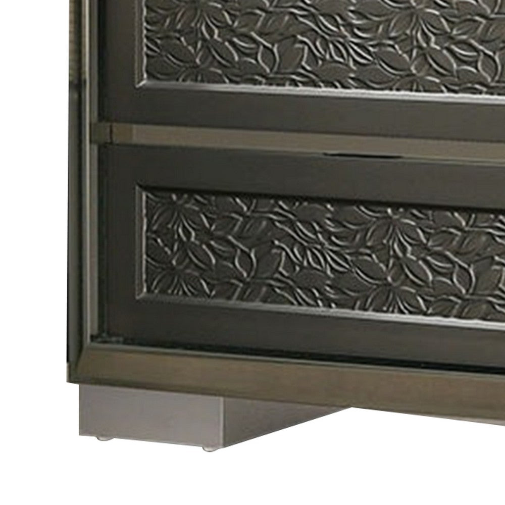 Benjara Levi Nightstand, 2 Leaf Molded Framed Drawers, Dark Gray