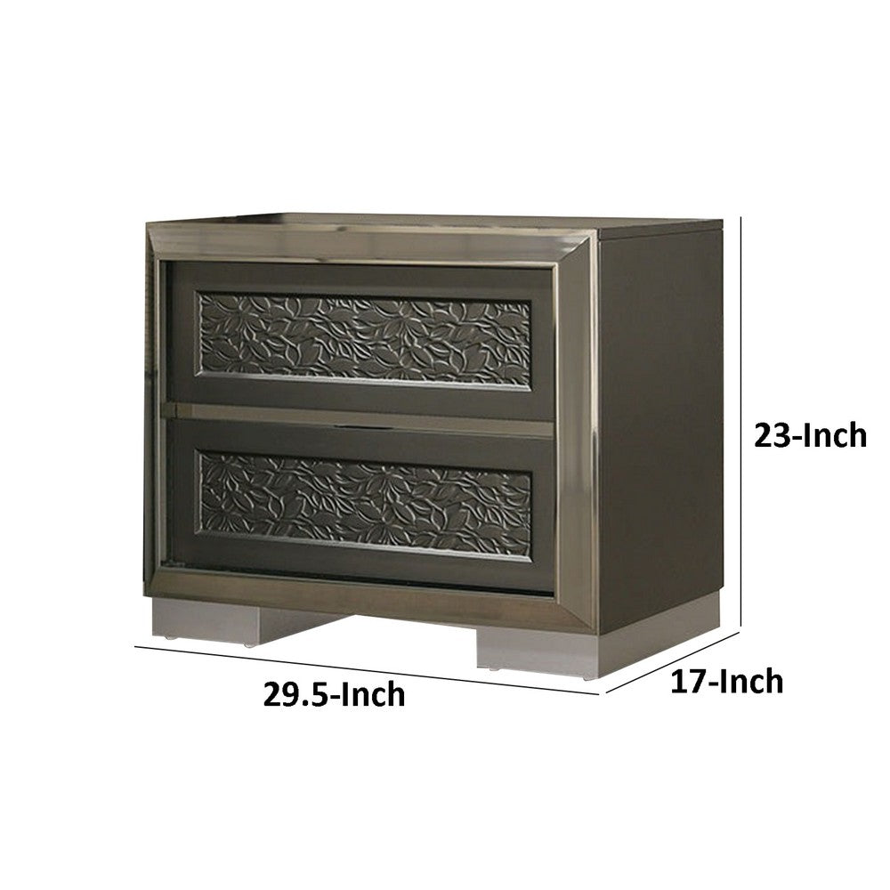Benjara Levi Nightstand, 2 Leaf Molded Framed Drawers, Dark Gray