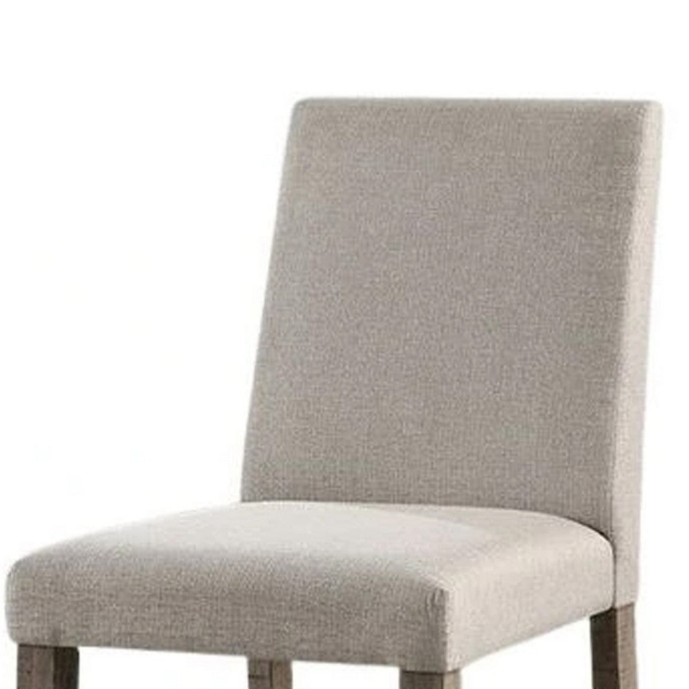 Benjara Genu Side Dining Chair Set of 2, Rustic Gray Wood, Gray Fabric