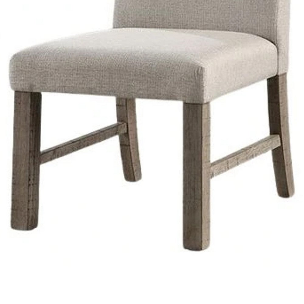 Benjara Genu Side Dining Chair Set of 2, Rustic Gray Wood, Gray Fabric