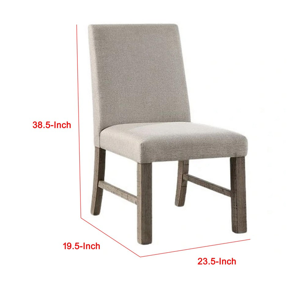 Benjara Genu Side Dining Chair Set of 2, Rustic Gray Wood, Gray Fabric