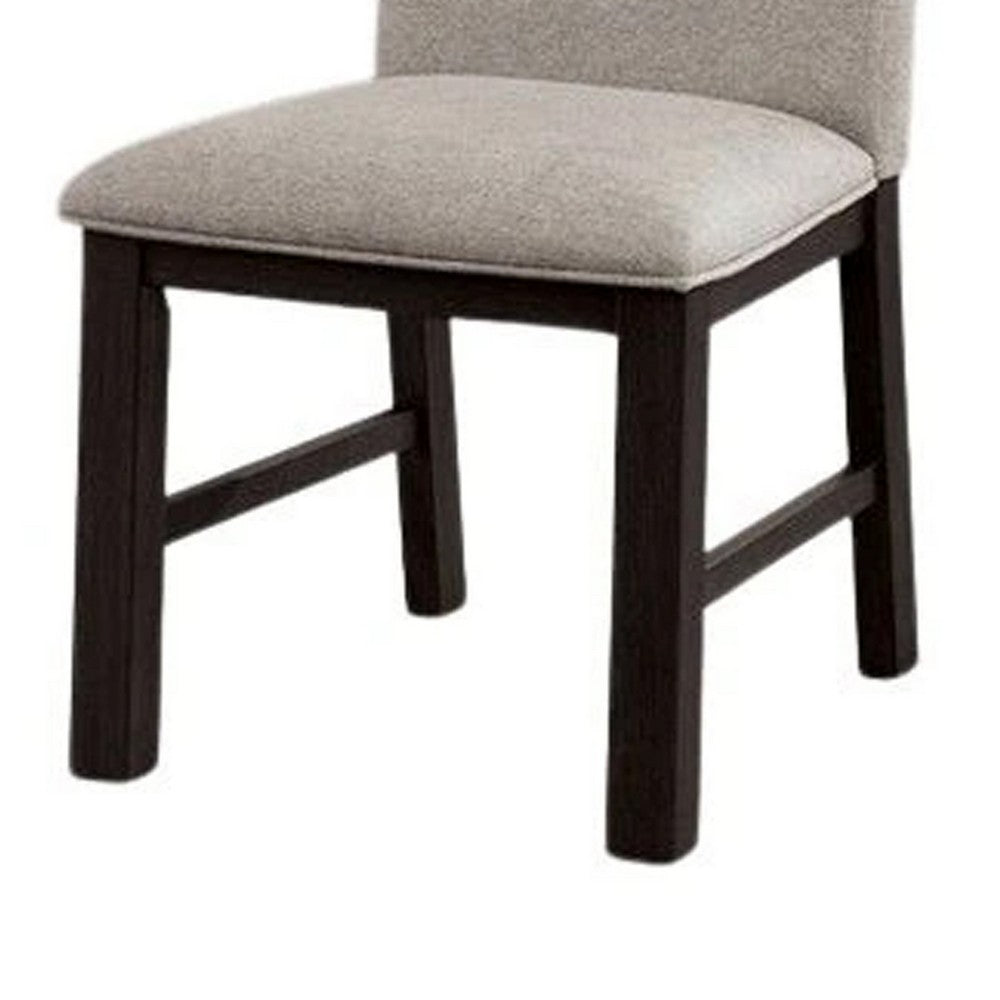 Benjara Renu Side Dining Chair Set of 2, Black Wood, Pleated Gray Polyester