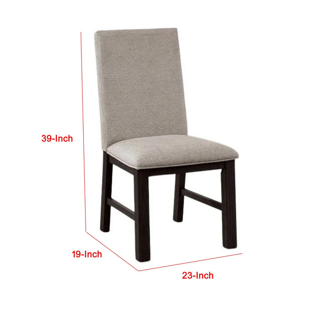 Benjara Renu Side Dining Chair Set of 2, Black Wood, Pleated Gray Polyester
