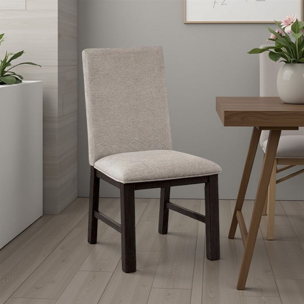 Benjara Renu Side Dining Chair Set of 2, Black Wood, Pleated Gray Polyester