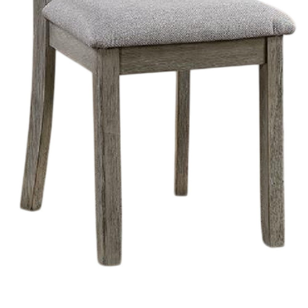Benjara Lais Side Dining Chair Set of 2, Ladder Backrest, Solid Wood, Gray Fabric