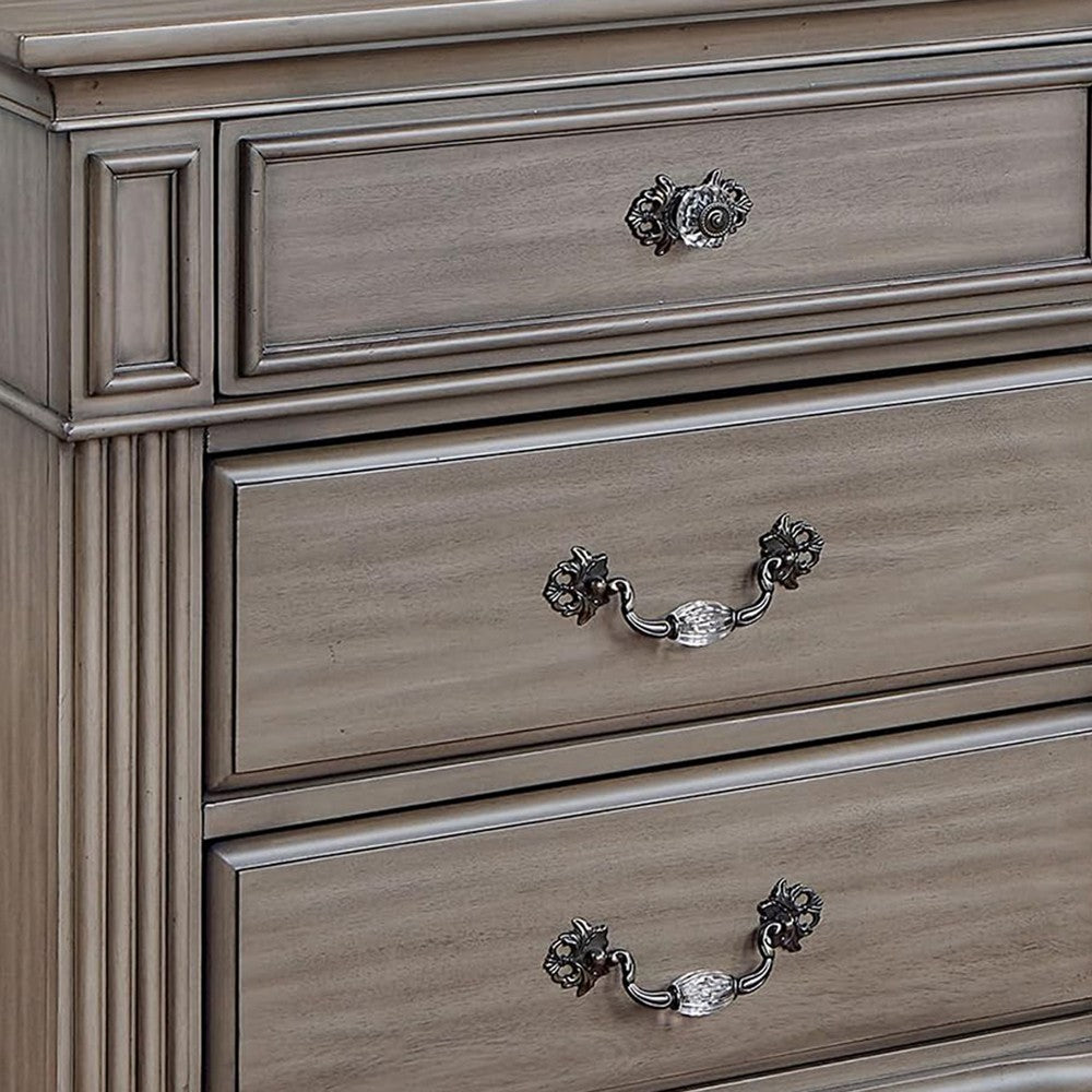 Benjara Recus Classic Nightstand with 3 Drawers, Acrylic Accents, Gray Solid Wood