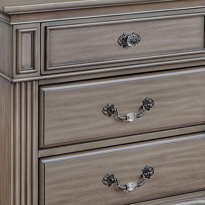 Benjara Recus Classic Nightstand with 3 Drawers, Acrylic Accents, Gray Solid Wood