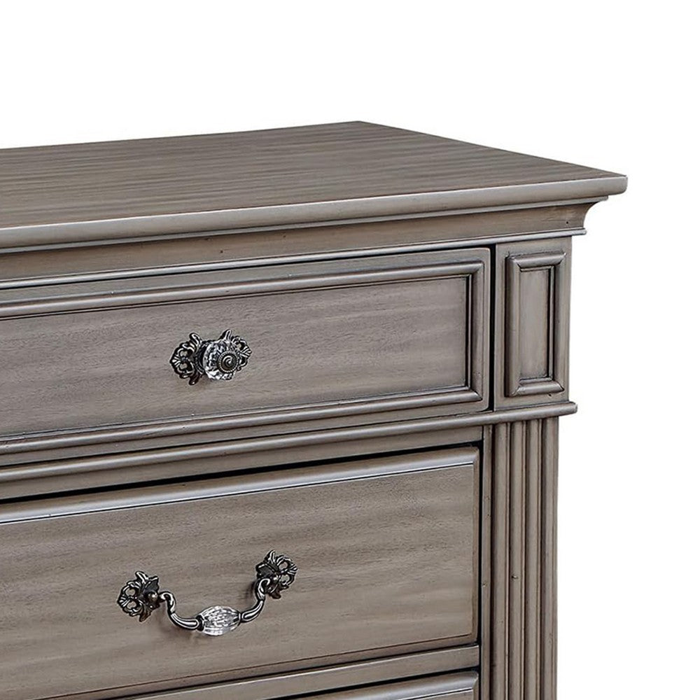Benjara Recus Classic Nightstand with 3 Drawers, Acrylic Accents, Gray Solid Wood