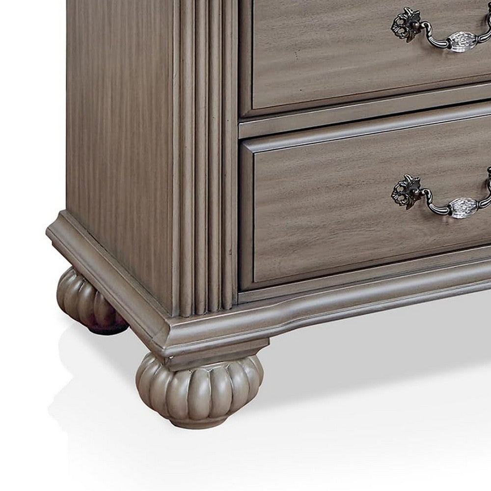 Benjara Recus Classic Nightstand with 3 Drawers, Acrylic Accents, Gray Solid Wood