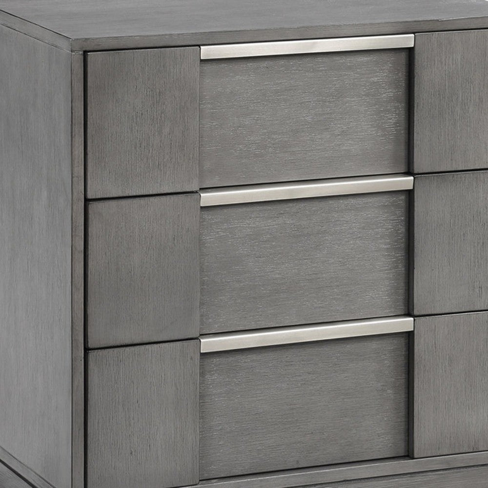 Benjara Levice Nightstand with 3 Drawers, Dovetail Built Gray Solid Wood