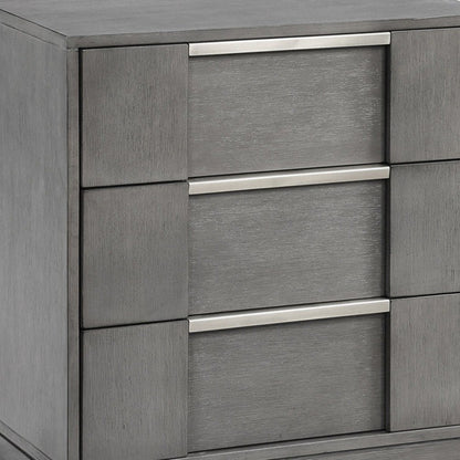 Benjara Levice Nightstand with 3 Drawers, Dovetail Built Gray Solid Wood