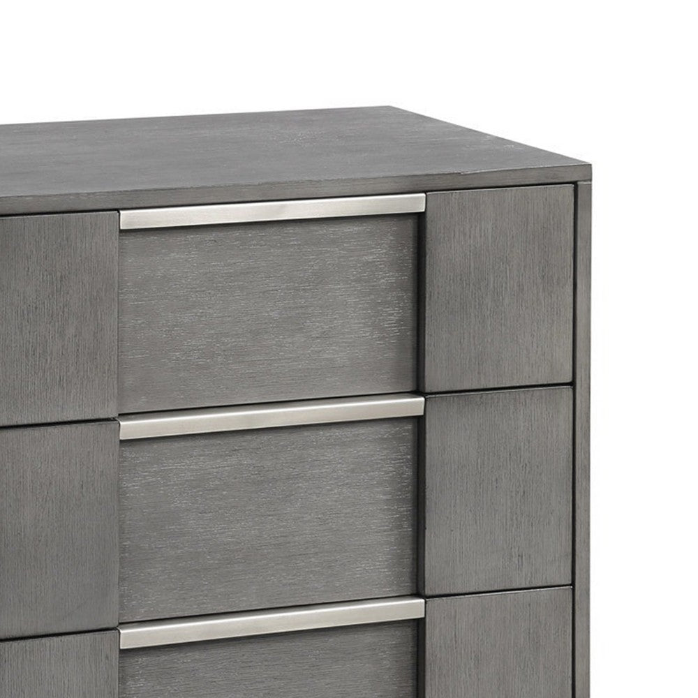 Benjara Levice Nightstand with 3 Drawers, Dovetail Built Gray Solid Wood