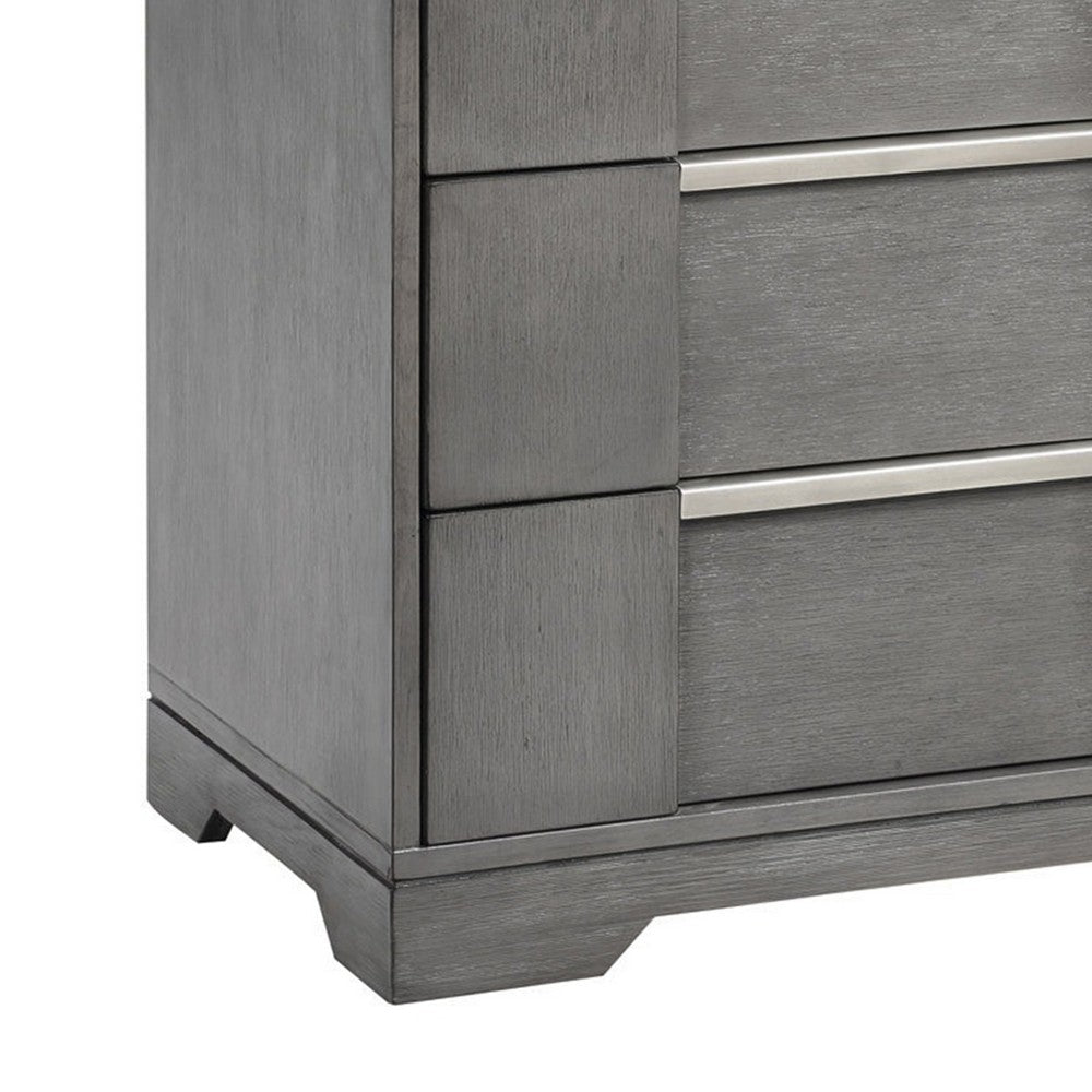 Benjara Levice Nightstand with 3 Drawers, Dovetail Built Gray Solid Wood