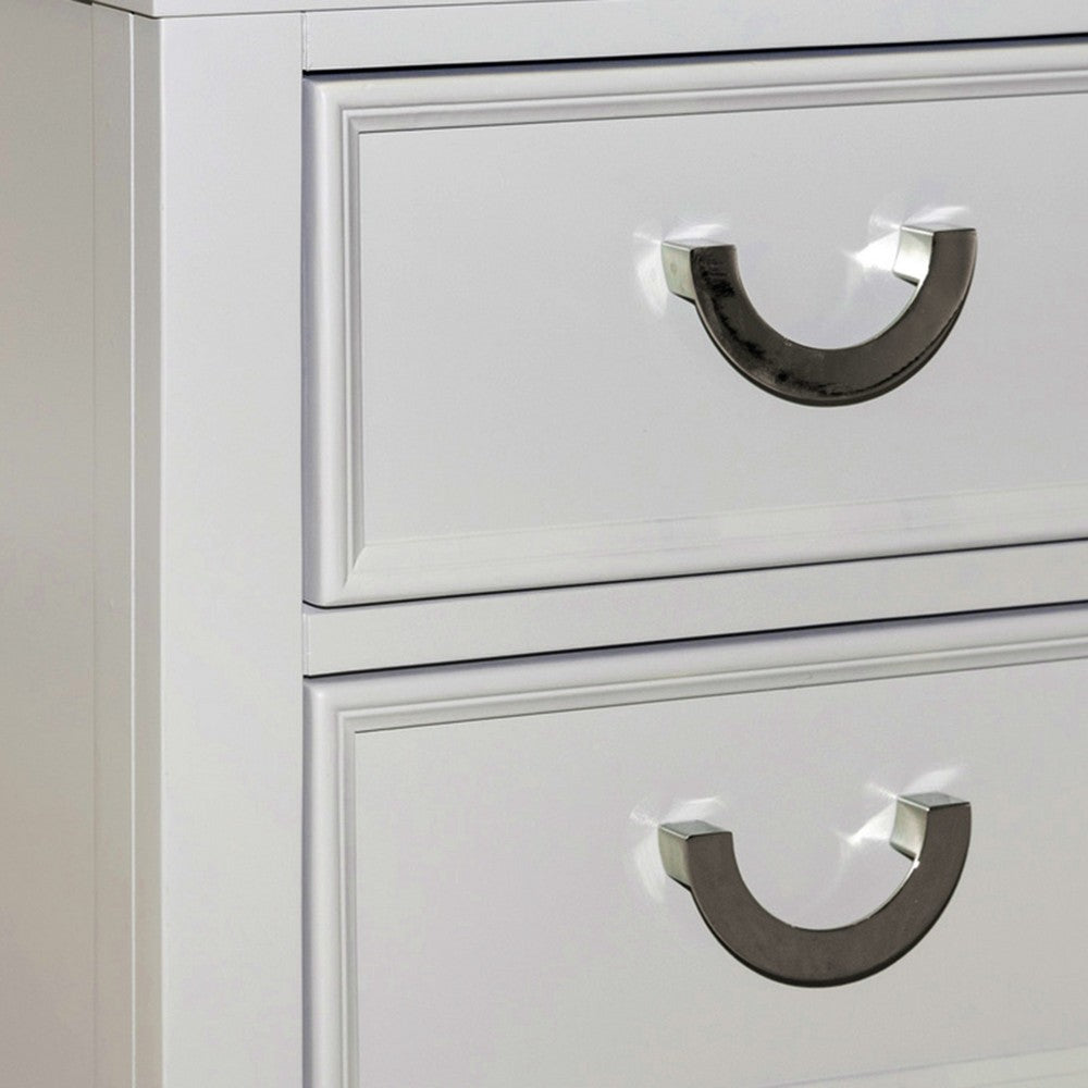 Benjara Roly Nightstand with 2 Drawers, Molded Details, Light Gray Solid Wood