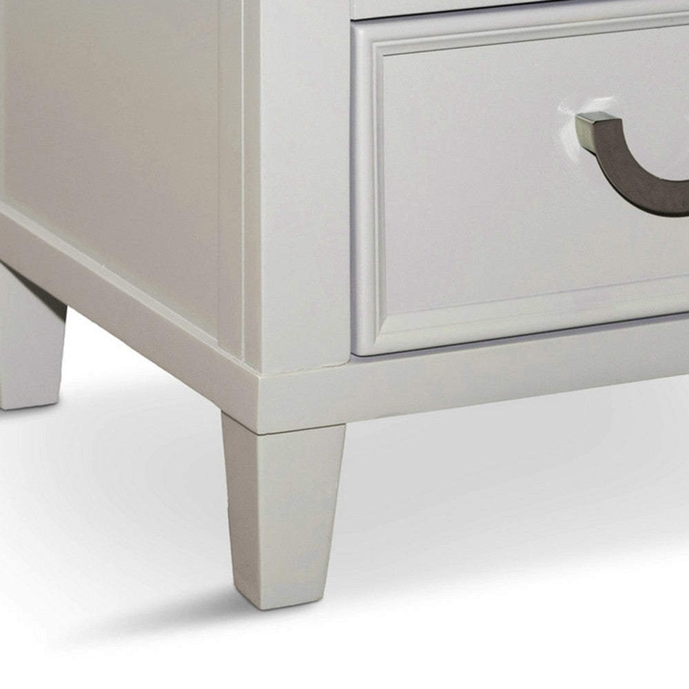 Benjara Roly Nightstand with 2 Drawers, Molded Details, Light Gray Solid Wood